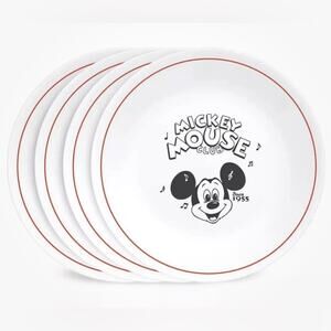 Corelle Disney Mickey Mouse Club Dessert Plates Set of 4 White/Black/Red 6.75"